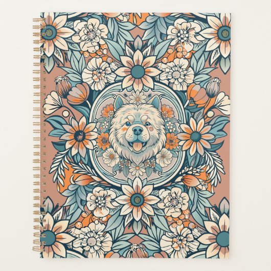 schattig-hoofd-chow-chow-met-bloemen planner (Voorkant)