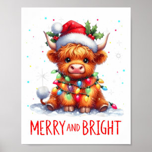 Schattig hoogland babykoe kerstlichtjes vrolijk &a poster
