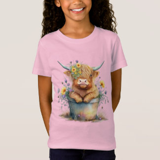Schattig hoogland Calf en Flowers T-shirt