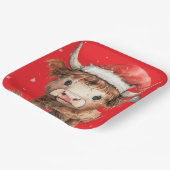 Schattig. Hoogland Koe in Santa Hat Red Papieren Bordje (Gebogen)