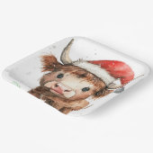 Schattig. Hoogland Koe in Santa Hat White Papieren Bordje (Gebogen)