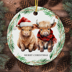 Schattig Hoogland Koe Kalf Boerderij Vrolijk Kerst Keramisch Ornament