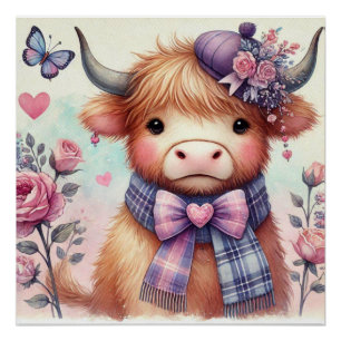 Schattig Hoogland rund vintage waterverf bloemmoti Perfect Poster