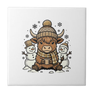 Schattig hooglandkalf sneeuwman winter T-shirt ont Tegeltje