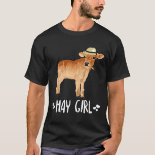 Schattig hooi meisje koe zeggend boerderij dier th t-shirt