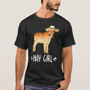 Schattig hooi meisje koe zeggend boerderij dier th t-shirt