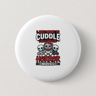 Schattig horrorfilm knuffel vintage grafisch shirt ronde button 5,7 cm