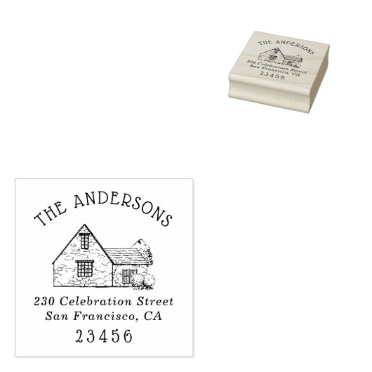 schattig huis | Aangepaste familienaam & retouradr Rubberstempel (Gestempeld)