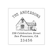 schattig huis | Aangepaste familienaam & retouradr Rubberstempel (Afrduk)
