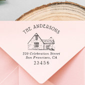 schattig huis | Aangepaste familienaam & retouradr Rubberstempel