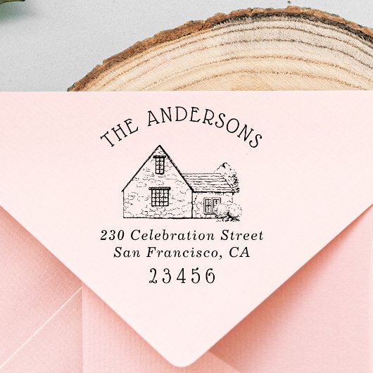 schattig huis | Aangepaste familienaam & retouradr Rubberstempel