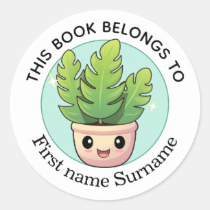 Schattig Huis Plant Dit Boek Behoort Aan Aangepast Ronde Sticker