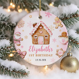 Schattig Huisje Van Gemberkoek Meisje Verjaardagsf Keramisch Ornament
