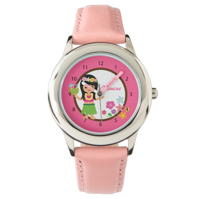 Schattig Hula Meisje Hawaiian Luau Theme Horloge (Voorkant)