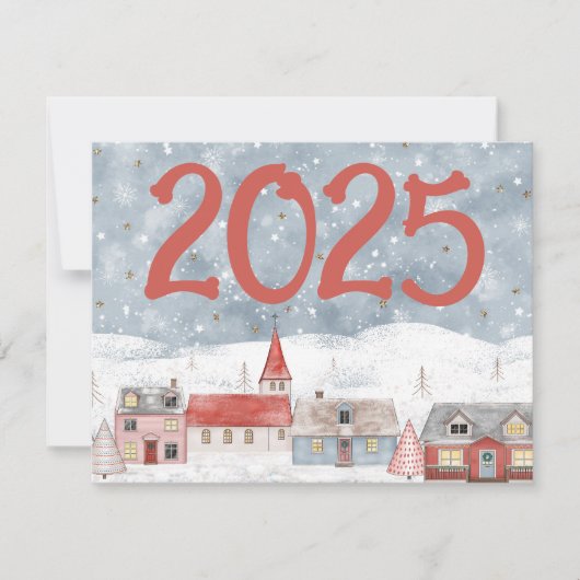 Schattig Hygge Landschap 2024 Nieuwe Jaren Feestdagenkaart (Voorkant)