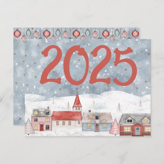 Schattig Hygge Landschap 2024 Nieuwe Jaren Feestdagenkaart (Voorkant / Achterkant)