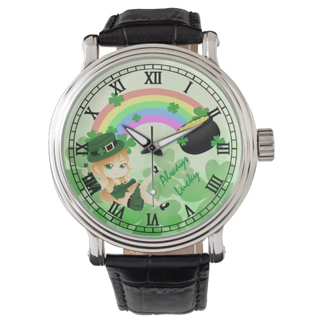 Schattig Iers chibi leprechaun meisje met pot van  Horloge (Voorkant)