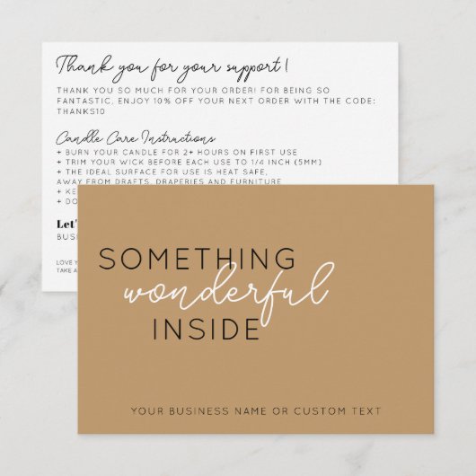 Schattig iets binnenin beige dank u kaarsverzorgin notitiekaartje (Voorkant / Achterkant)