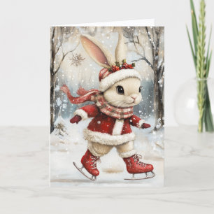 Schattig ijsdansend baby konijn Kerstmis Feestdagen Kaart