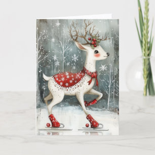 Schattig Ijsdansend Herten Kerstfeest Feestdagen Kaart