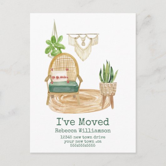 Schattig ik ben verhuisd Boho Watercolor Huis Deco Briefkaart (Voorkant)