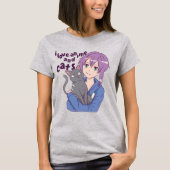 Schattig Ik hou van anime en katten T-shirt (Voorkant)