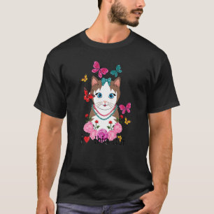 Schattig Ik Hou Van Deze Kat Vlinders En Rozen Voo T-shirt