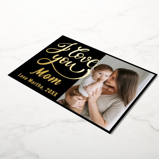 Schattig Ik hou van je Moederdag Foto  Folie Feestdagenkaart (Gedraaid)