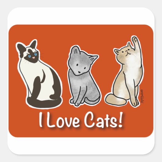 Schattig ik hou van katten! vierkante sticker (Voorkant)