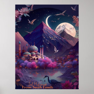 Schattig Imaginaire Nacht Uitzicht van een moskee- Poster
