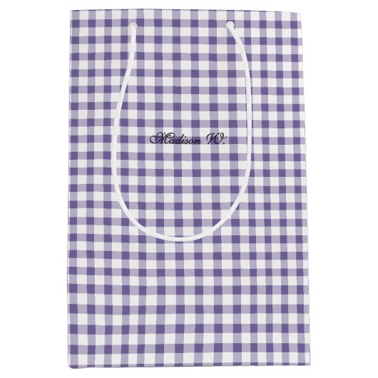 Schattig Indigo Gingham Patroon Medium Cadeauzakje (Voorkant)