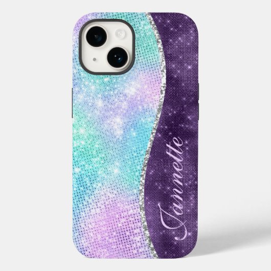 Schattig Iridiserend Lavendel Nep Glitter Monogram Case-Mate iPhone Case (Achterkant)