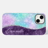 Schattig Iridiserend Lavendel Nep Glitter Monogram Case-Mate iPhone Case (Achterkant (horizontaal))