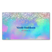 Schattig iriserend holografisch glitter monogram magnetisch visitekaartje (Voorkant)