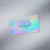 Schattig iriserend holografisch glitter monogram magnetisch visitekaartje (Voorbeeld)