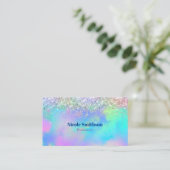 Schattig iriserend holografisch glitter monogram visitekaartje (Staand voorkant)