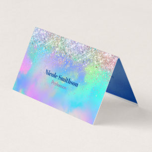 Schattig iriserend holografisch glitter monogram visitekaartje