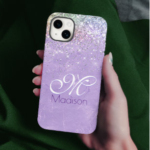Schattig iriserend lila paarse nepschitterende mon iPhone 14 hoesje