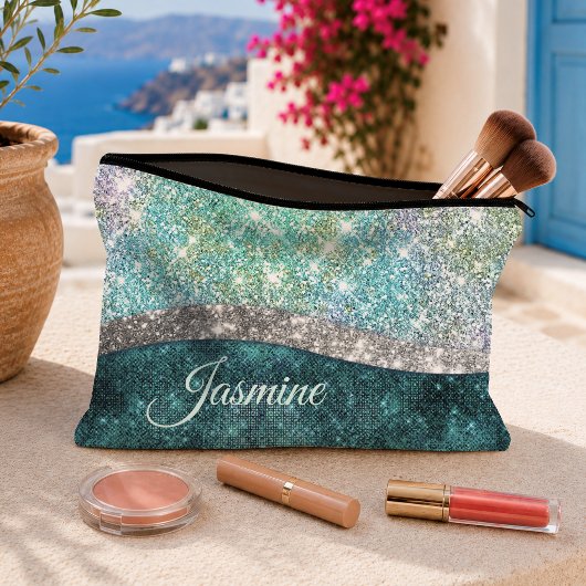 Schattig iriserend turquoise nepschitter monogram etui