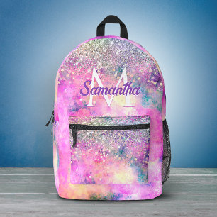 Schattig iriserend zilver namaak glitter monogram bedrukte rugzak