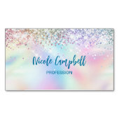 Schattig iriserende eenhoorn faux glitter visiteka magnetisch visitekaartje (Voorkant)