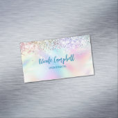 Schattig iriserende eenhoorn faux glitter visiteka magnetisch visitekaartje (Voorbeeld)