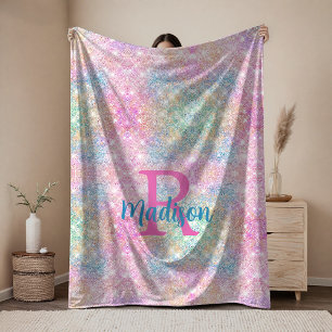 Schattig iriserende eenhoorn roze nepschitterend m fleece deken