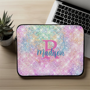Schattig iriserende eenhoorn roze nepschitterend m laptop sleeve