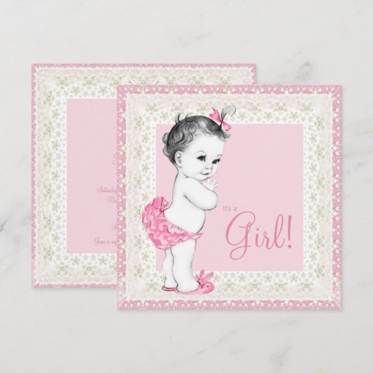 Schattig ivoor en roze Baby shower Kaart (Voorkant / Achterkant)