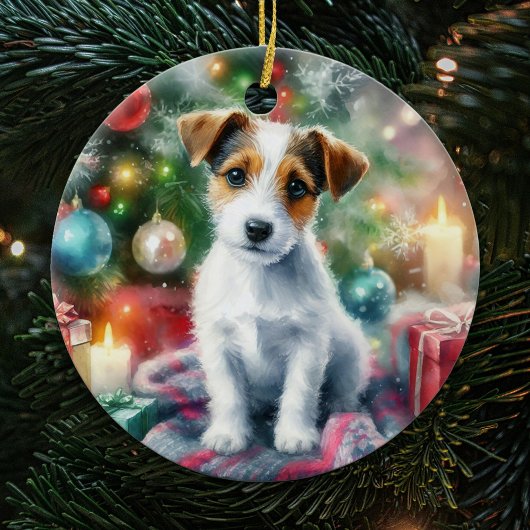 Schattig Jack Russell Terrier Waterverf Kerstmis Keramisch Ornament