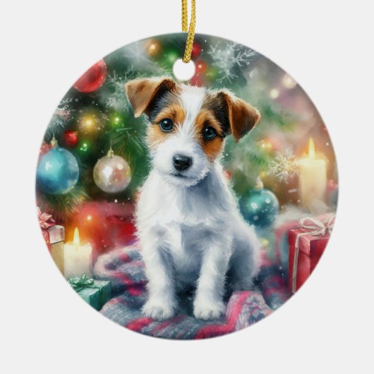 Schattig Jack Russell Terrier Waterverf Kerstmis Keramisch Ornament (Voorkant)
