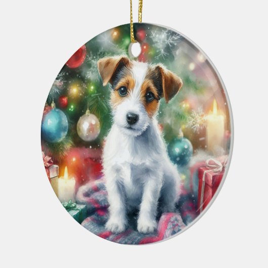 Schattig Jack Russell Terrier Waterverf Kerstmis Keramisch Ornament (Links)