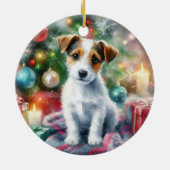 Schattig Jack Russell Terrier Waterverf Kerstmis Keramisch Ornament (Achterkant)