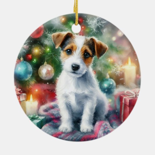 Schattig Jack Russell Terrier Waterverf Kerstmis Keramisch Ornament (Achterkant)